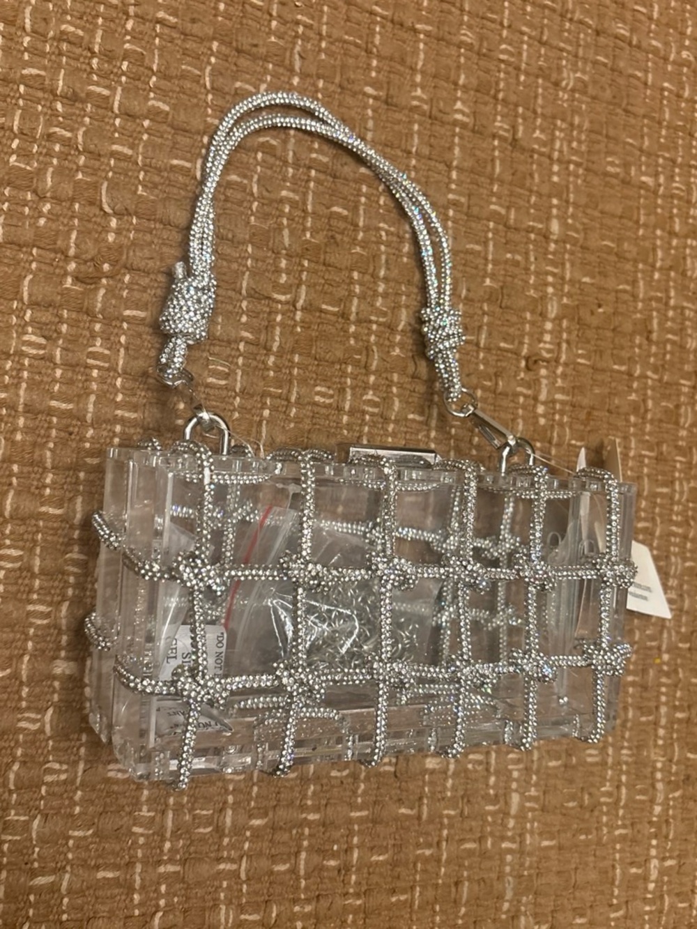 Windsor Clear Crystal Grid Mini Clutch with Silver Accents